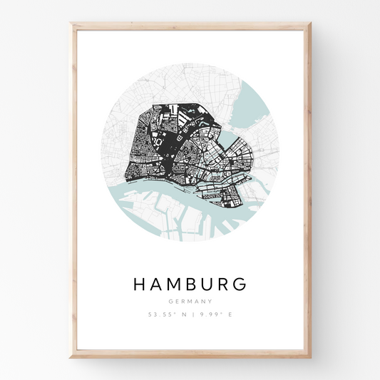 Póster del mapa de Hamburgo